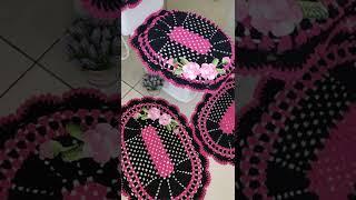 tapete fácil !jogo de banheiro!! preto e pink #barbante #banheiro #crochet