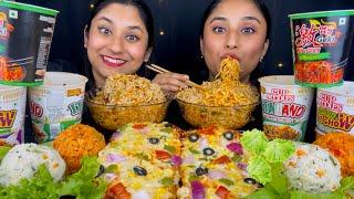 Bengali Foodie Sisters eating Korean styleRamen,Rice Ball ,Chicago Pizza |Food Challenge