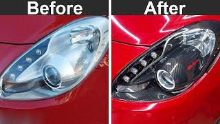 DIY CARBON FIBER HEADLIGHTS With Angel Eyes in 5 Steps