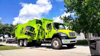 Garbage trucks in action!!  Side Loader Garbage Truck look like, GFL garbage truck look like?