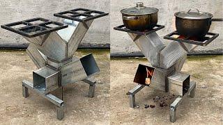 DIY - Top Ideas From Square Steel Pipes // Super Powerful 2 In 1 Smokeless Wood Burning Stove !!