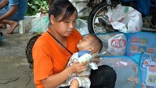 Single mother harvests green onions, cooks and picks coconuts to sell at the market, making a living