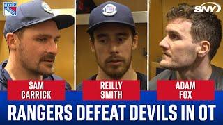 Sam Carrick, Reilly Smith & Adam Fox on Rangers getting 'huge two points' in OT win over NJ | SNY