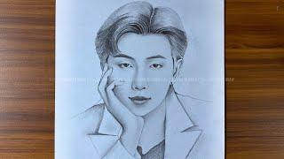 Easy drawing RM | Kim Namjoon pencil sketch tutorials | drawing for beginners | រៀនគូរ