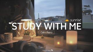 3-HOUR STUDY WITH ME at Sunrise | Calm Piano, Background noise | Pomodoro 50/10