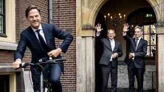 Mark Rutte verlaat per fiets het Torentje bij zijn afscheid (2024)