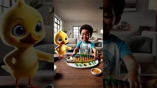The little duck roasted saury for the boy to eat! #shorts #cute #cuteanimals #duck