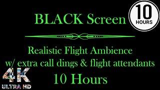 Black Screen Airplane White Noise Ambience | Flight Attendant, Call Dings | Study, Sleep | 10 Hours