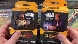 New Spotlight Decks Unboxed! Jump To Lightspeed Star Wars Unlimited SWU JTL Han Solo Boba Fett