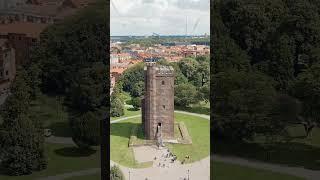 Vertical video. Helsingborg, Sweden. Karnan - Surviving 35-meter tower of a medieval castle. Summ...