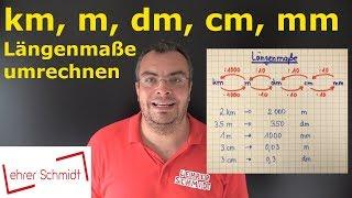 Maßeinheiten umrechnen -  Längen - Strecke - Längenmaße - km, m, dm, cm, mm | Lehrerschmidt