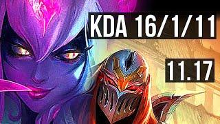 EVELYNN vs ZED (JUNGLE) | 16/1/11, Legendary, 2.1M mastery, 1600+ games | EUW Diamond | v11.17