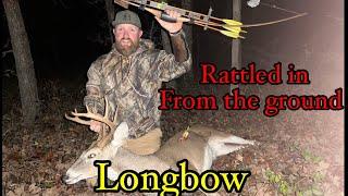 Traditional bowhunting the rut, rattling in a buck from the ground with a longbow