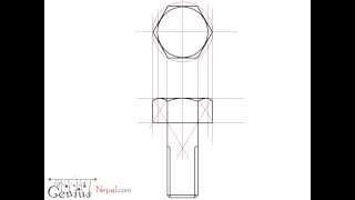 Engineering Drawing Tutorials/Assembly drawing with Front view & Side view (bolt)