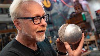 Adam Savage's Aluminum Foil Ball Cut In Half! (Ft. Waterjet Channel)