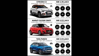 Citroen C3 vs Maruti Suzuki Swift vs Tata Punch #shorts #car #indiancars #tata #suzuki