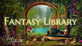 Fantasy Summer Forest Library ASMR Ambience  Lake Sounds, Light Rain, Crackling Fire, Book Sounds