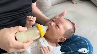 Hungry baby, milk feeding D+45