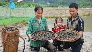 Husband followed his wife to the field and accidentally discovered a field snail - happy family