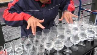 Busking in Berlin. A real virtuoso playing wine glasses.