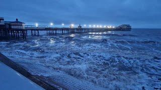 blackpool the sea is angry as storm bert fades out,  chrismas by the sea is in full swing still..