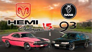 KUMPI VIE? | TURBO SAAB 93 VS. DODGE CHALLENGER HEMI V8 | KIIHDYTYSKISA