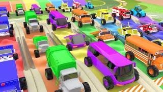 Learn Colors for Children to Learn with Dancing Monster Street Vehicles with Color Water Sliders