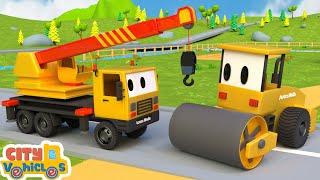 Construction Vehicles build new house after making brick- -bulldozer, dump truck  for kids.