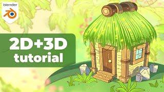 Blender 4.2 2D + 3D Tutorial | Cozy Jungle Hut with Grease Pencil