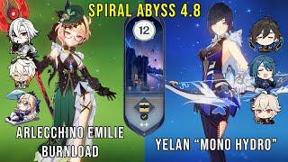 C0 Arlecchino Emilie Burnload and C1 Yelan Mono Hydro | Genshin Impact Abyss 4.8 Floor 12 9 Stars