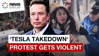 'Tesla Takedown' rallies turn destructive against Elon Musk