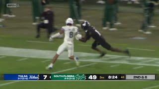 USF DB makes amazing play to force fumble and prevent Tulsa TD