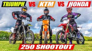 Triumph TF 250-X vs KTM 250 SX-F vs Honda CRF250R | DIRT BIKE SHOOTOUT!