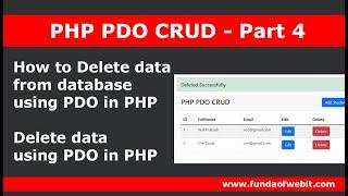 PHP PDO CRUD 4: How to Delete data from database using pdo in php | Delete data using PDO in PHP