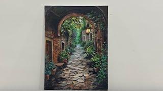 Mediterranean Alley _ Acrylic Painting ||Step-by-Step Tutorial