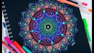 Drawing A Mandala On Black Paper  w/ Gelly Roll Pens  | TUTORIAL