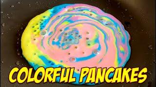 Colorful pancakes - like an acrylic pour art video, but with pancake batter.