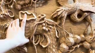 Dựng mộc tranh Tùng hạc diên niên gỗ gõ đỏ theo yêu cầu| Phương Anh Tranh Gỗ