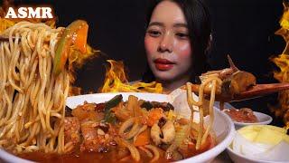 ASMR Jjamppong SPICY Seafood Noodles  | Eating Sounds