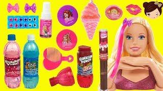 Giant Barbie Hairstyle Color Make Over DIY & Flavour Lip Gloss Cosmetic  Collection