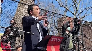 Andrew Yang speaks at the AAPI Rally Against Hate