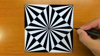 How To Draw Geometric Square Optical Illusion Art - Art challenge - 3D Trick Art on paper tutorial