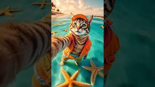 Cat Enjoying In the Beach️ #cat #kids