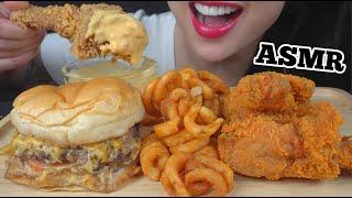 ASMR CHEESY BURGER + FRIED CHICKEN + CHEESE SAUCE (EATING SOUNDS) LIGHT WHISPERS | SAS-ASMR