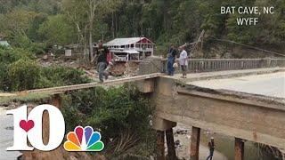 Drone Video: Floods wipe out homes & bridge in Bat Cave, Asheville River Arts District devastated