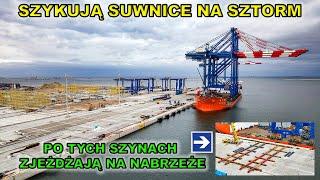 Baltic Hub - szykują suwnice na sztorm.Pokazujemy szyny po jakich suwnice zjeżdżają na nabrzeże.