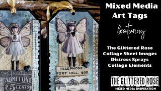 Mixed Media Art Journal Tag Feat Victorian Fairies, Collage Elements and Distress Sprays