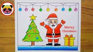 Merry Christmas Drawing Easy / Santa Claus Drawing / Christmas Tree Drawing / Christmas Painting