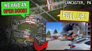 Plane Crash into Parking Lot | Door Open after Takeoff at Lancaster, PA