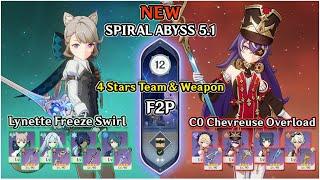 Spiral Abyss 5.1 | 4 Star Team Lynette Freeze & C0 Chevreuse Floor 12 Full Stars | Genshin Impact